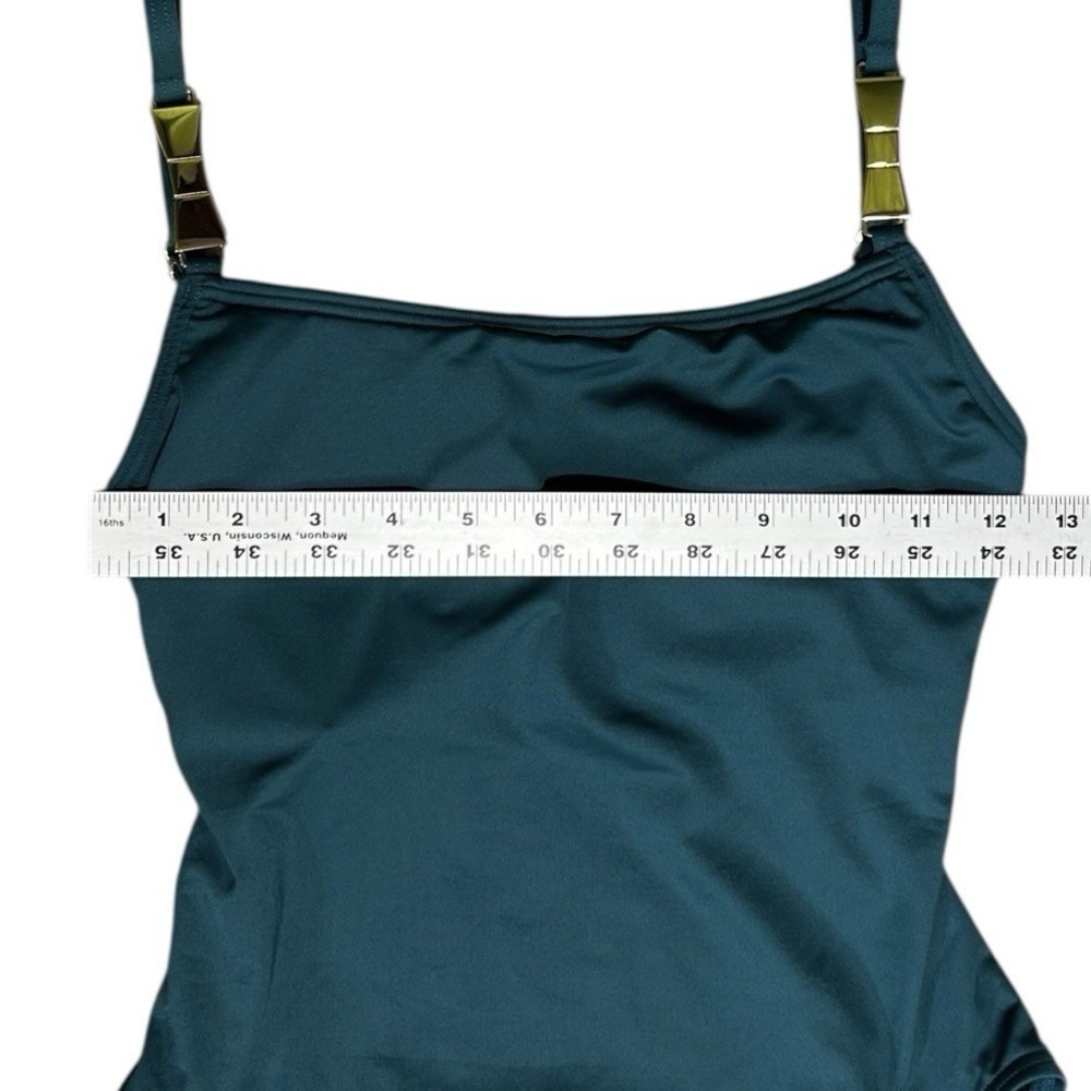 KATE SPADE Teal One Piece Swimsuit sz S Gold Bows Sporty Minimalist Beach Resort - Picture 5 of 13